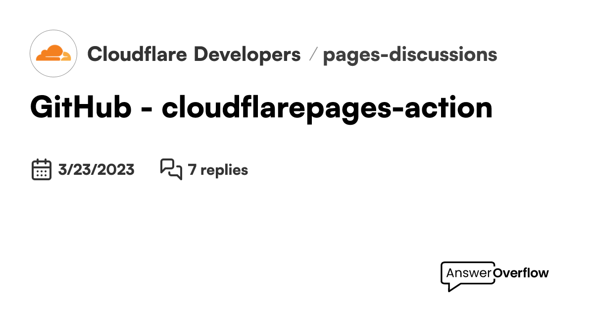 GitHub cloudflare/pagesaction Cloudflare Developers