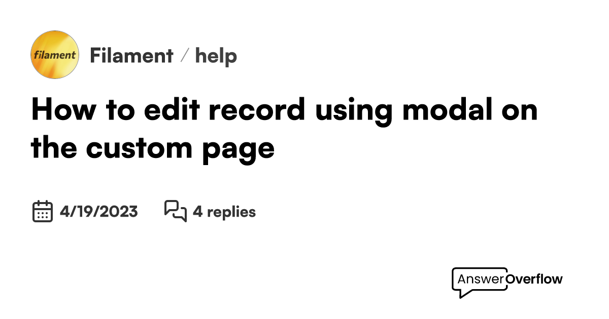 How to edit record using modal on the custom page? - Filament