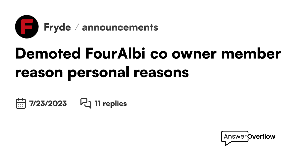 Demoted fouralbi co owner member reason personal reasons fryde