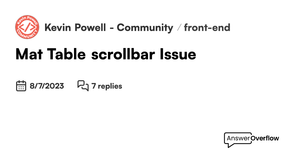 Mat Table scrollbar Issue Kevin Powell Community