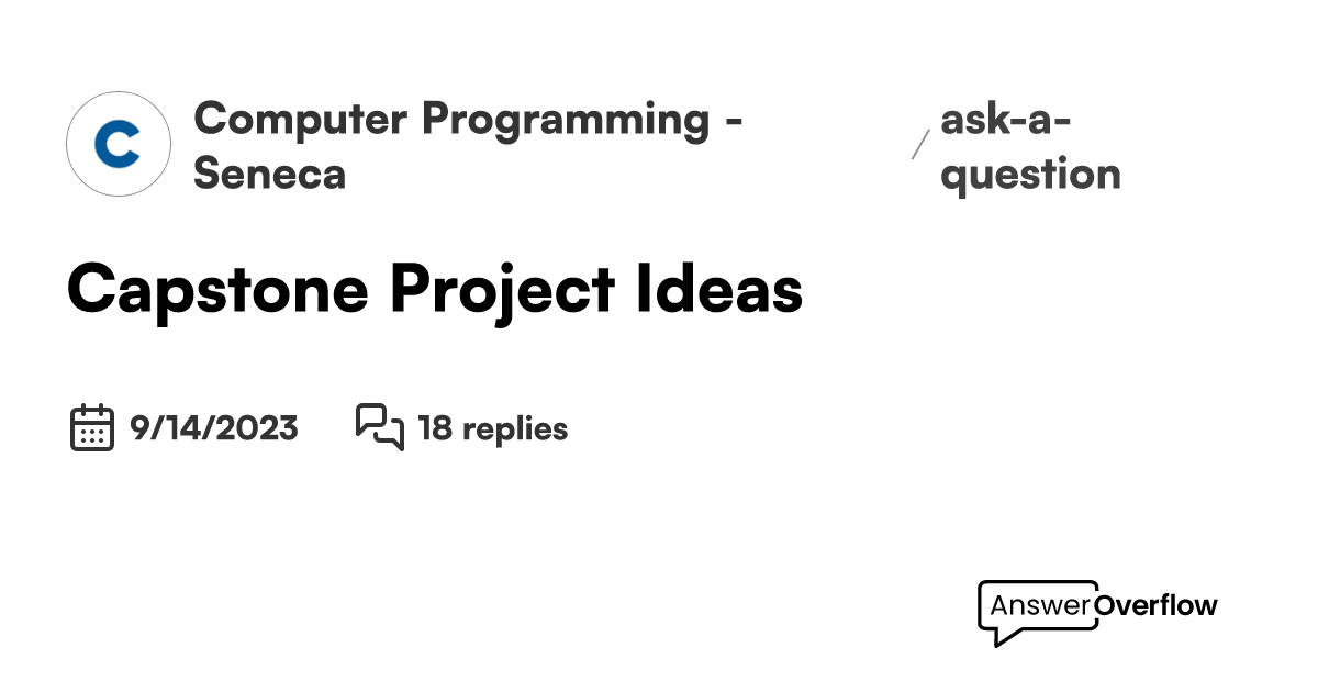 Capstone Project Ideas - Computer Programming - Seneca Polytechnic College