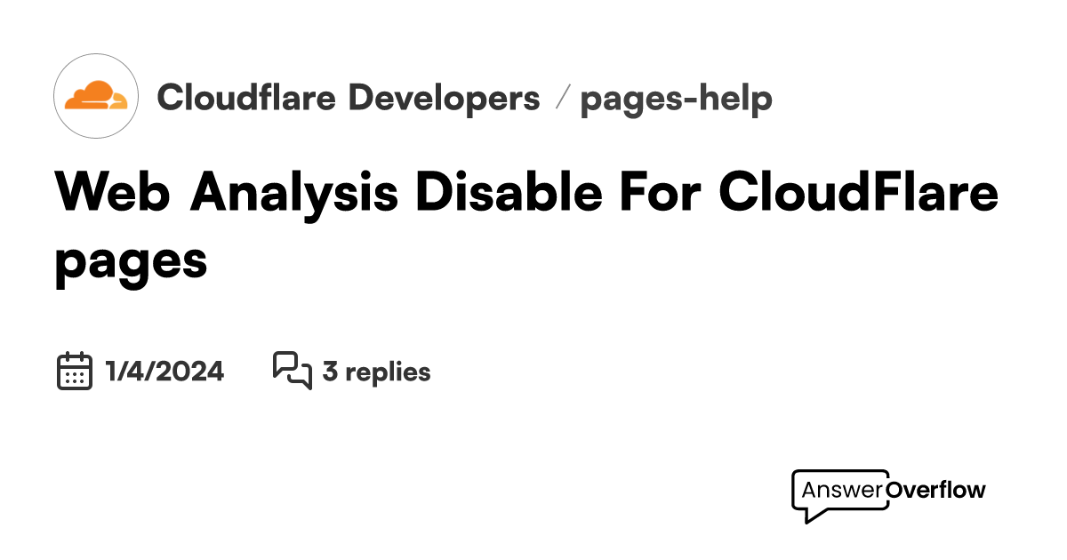  Analysis Disable For CloudFlare pages Cloudflare Developers