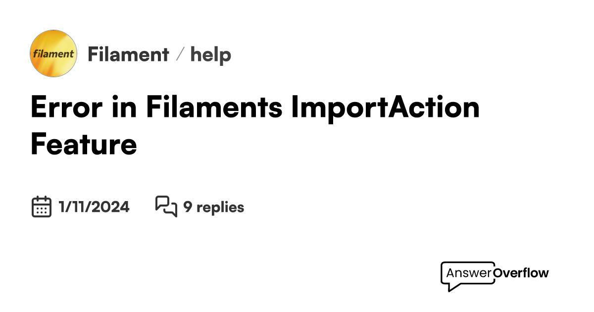 Error in filament s importaction feature filament