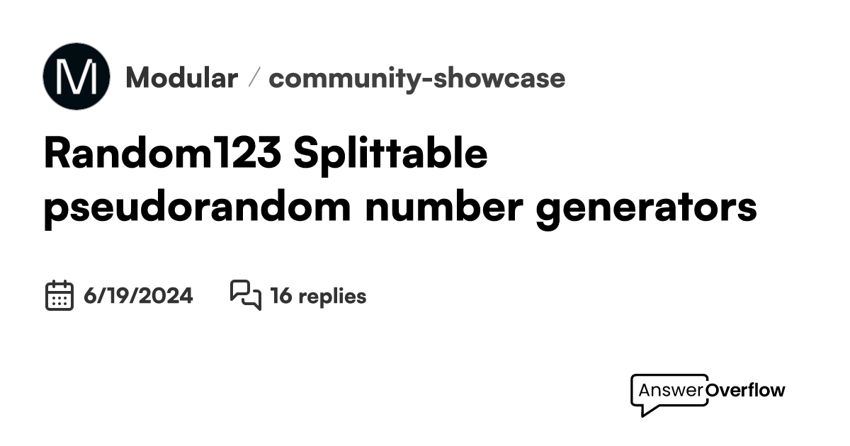 Random123: Splittable pseudorandom number generators - Modular