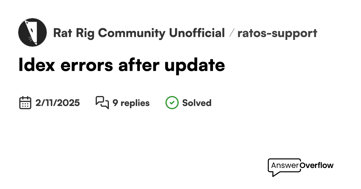 Idex error s after update rat rig community unofficial 