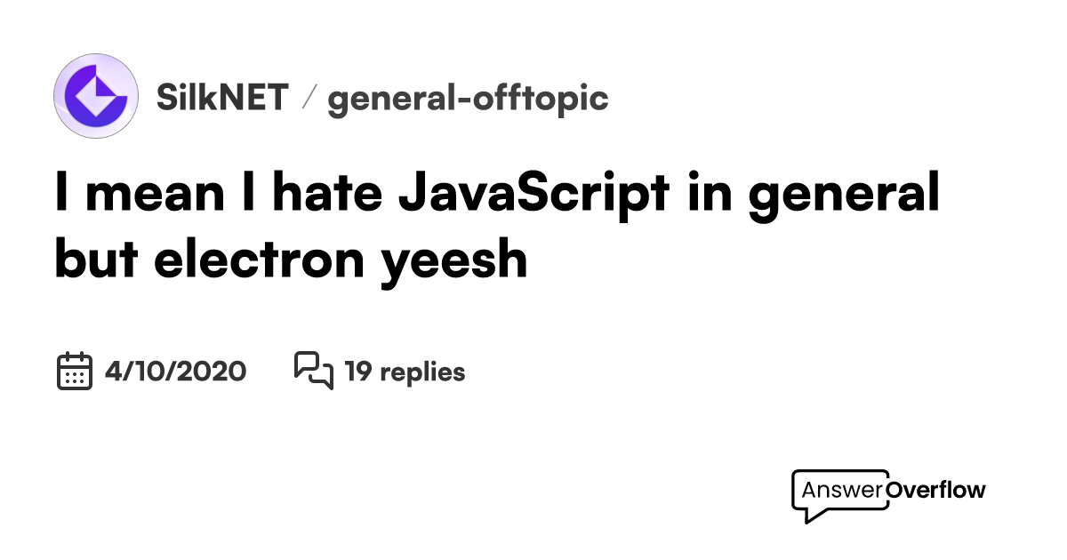 (I mean I hate JavaScript in general but electron, yeesh) - Silk.NET